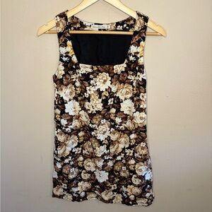 Abercrombie & Fitch Black and Brown Floral Linen Dress XS